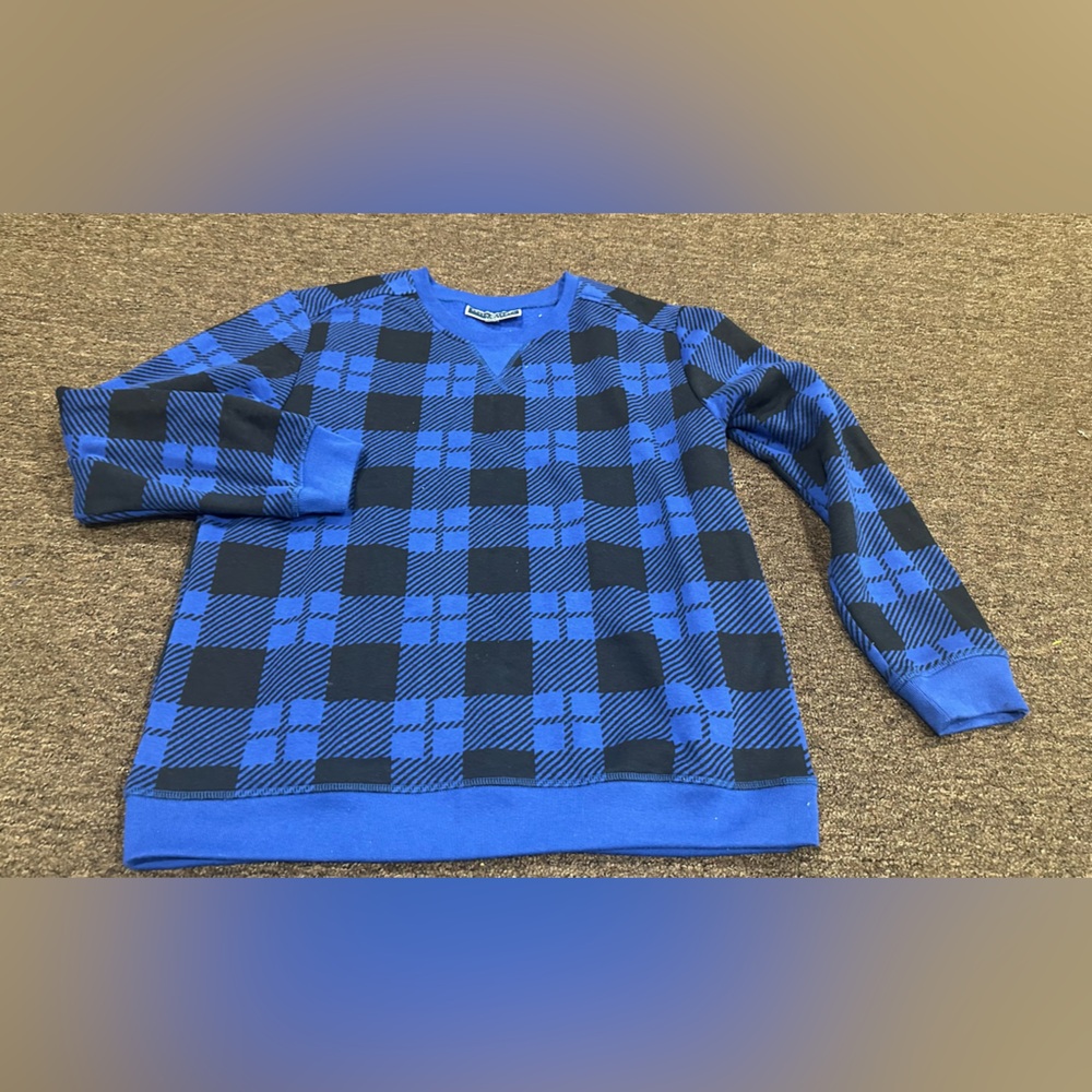 EUC Karen Scott M Women's sweatshirt Blue Black Checkered Sweater